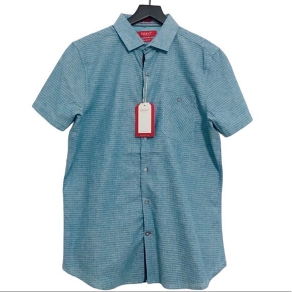 New! Bruno Milano Linen Men’s Casual Button Down Cotton Short Sleeve Blue Shirt - Picture 1 of 6